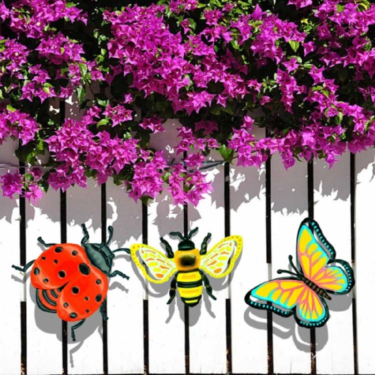 Iron Butterfly Honeybees Ladybugs Metal Wall Art Weather Proof Garden Homes Decors Handmade 3D Insect Sculpture