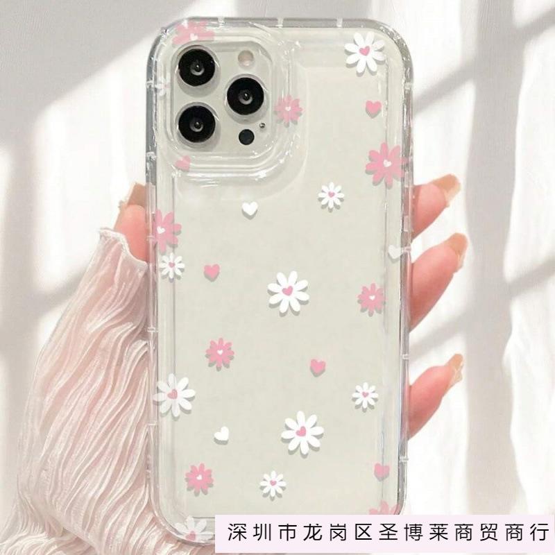 Pink White Love Flower Applicable iPhone16 Airbag 15 Apple 14 Mobile Phone Case 13promax Transparent 12 Premium