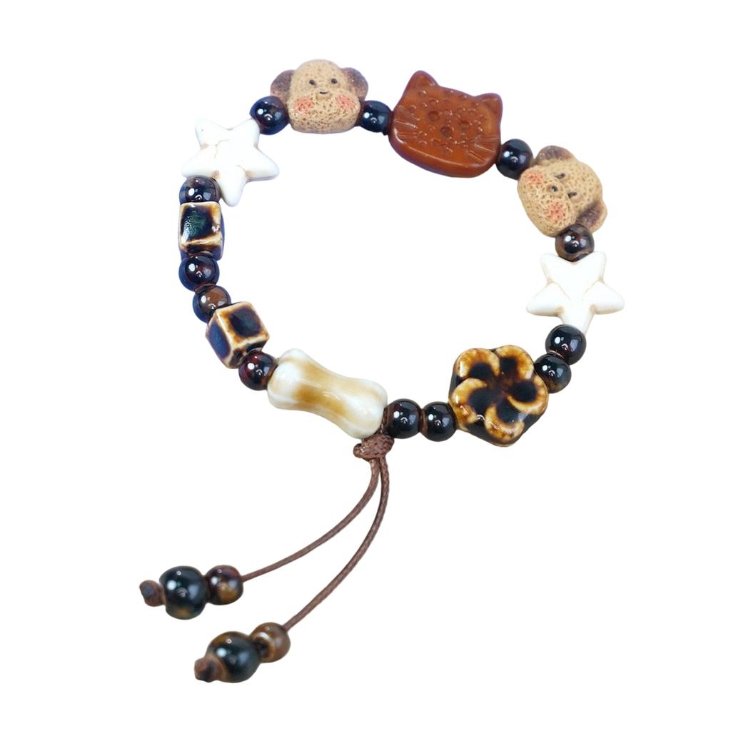 Distinctive Ceramic Dog Bracelet Handwoven String Bracelet Fashion Wrist Jewelry for Cartoon Style and Gift Giving