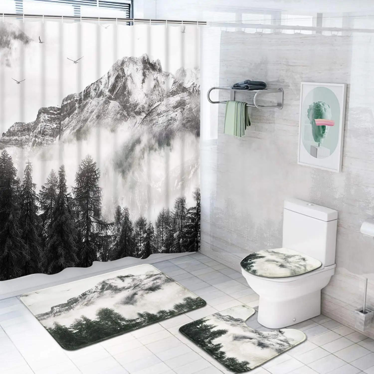 

Forest Shower Curtain Set Non-Slip Rug Toilet Lid Cover Bath Mat Maple Leaf Bathroom Curtain Waterproof Natural Scenery Curtains W60H190(CM)-1 Pcs