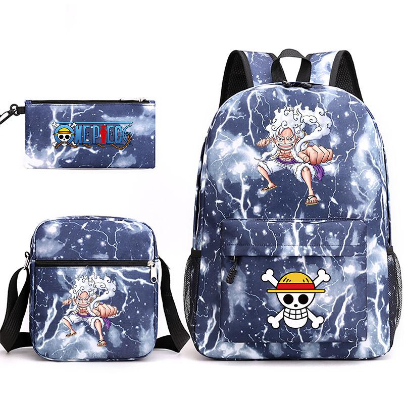 One Piece themed printed backpack + shoulder bag + pencil case three-piece student backpack set 0083