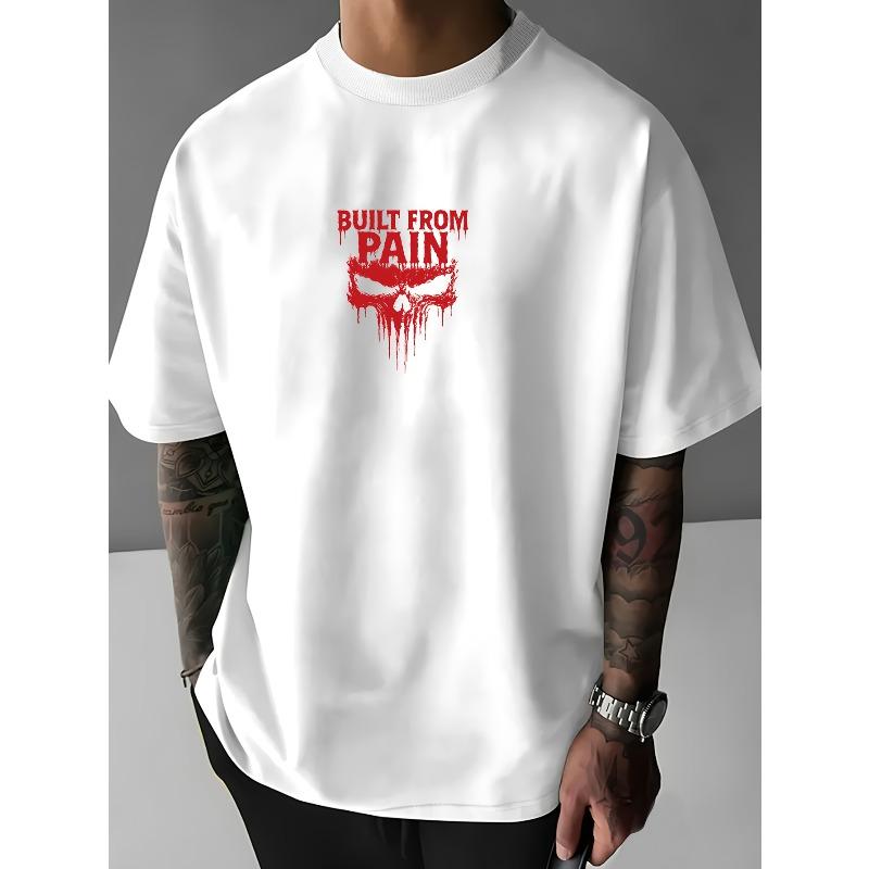 European sizes Dark Style Round Neck T-Shirt, Skull Pattern Tee Shirts Loose Fit Summer Outdoor Breathable Comfort Short Sleeve -