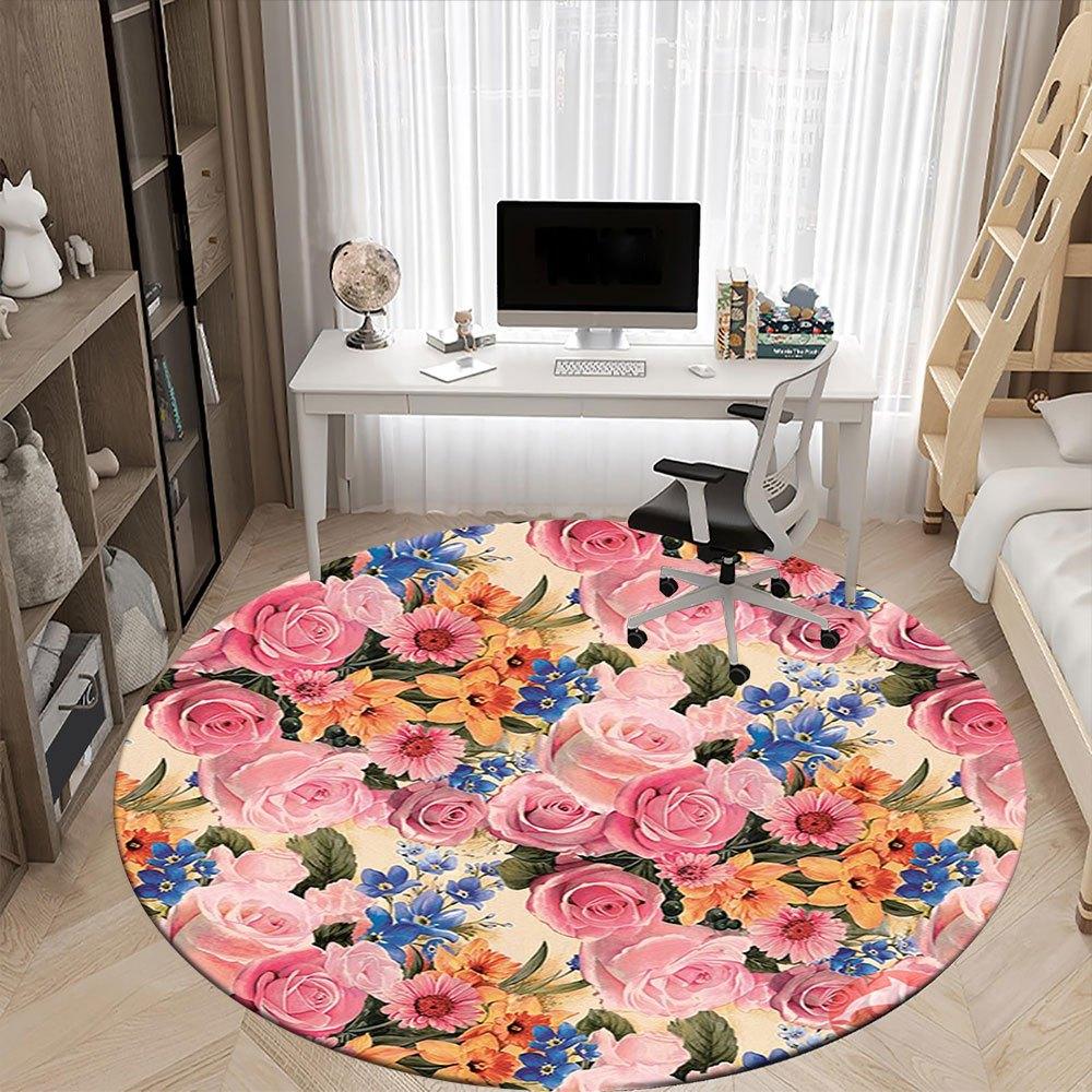 Floral Delight: Vibrant Rose Bouquet TableclothRound Non-Slip Chair Mat Chair Carpet for Office Rugs for Office Decor Gift For Valentine's Day Mother'