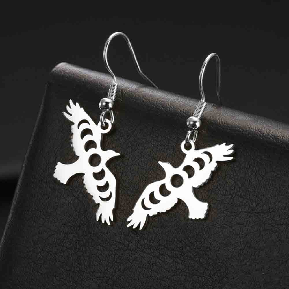 My Shape Eagle Drop Earrings Crescent Lunar Phase Free Bird Animal Dangle Earrings Stainless Steel Fashion Jewelry Wholesale