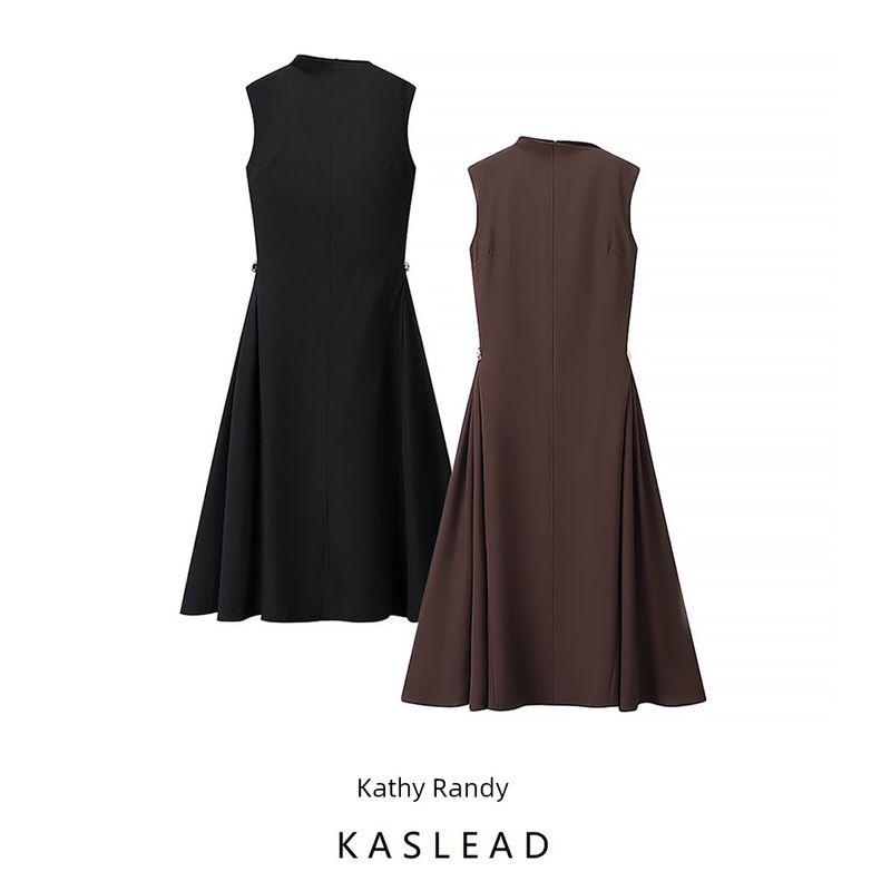 Kaslead New Arrival Women's Clothing Fashion Style Fashion Silm Niche Style Half Turtleneck Large Swing Dress