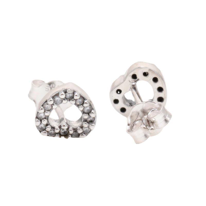 925 Sterling Silver Heart Shape Zircon Earrings - European American Fashion for Women