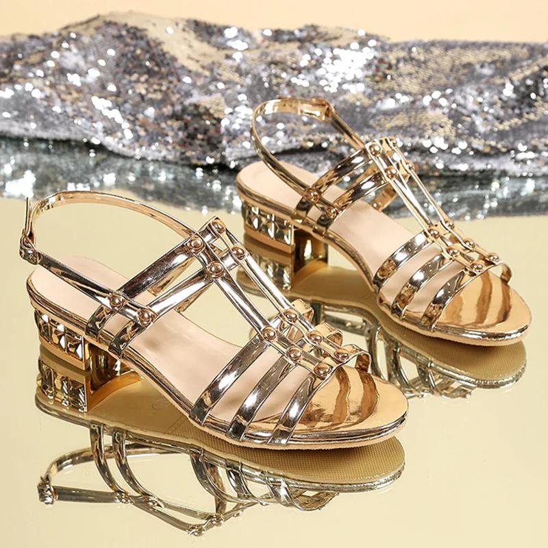 Fashion Women Chunky Sandals Summer High Heel Sandals Plus Size Women Shoes Back Strap Sandles Woman Open Toe Ankle Buckle Party Shoes