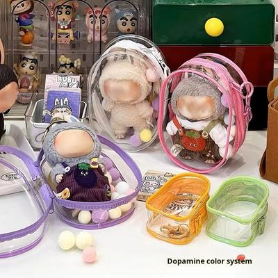 PVC Transparent Doll Carrying Pouch Doll Style Clear Display Window | Dustproof Zipper Designed for Mini Figures and Keychain Accessories