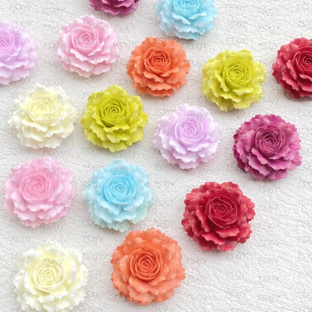 10pcs New Resin 3D Cartoon Colorful Rose Blossoms Resin Flatback Stone Scrapbook Wedding DIY Decor Crafts Jewelry Accessories