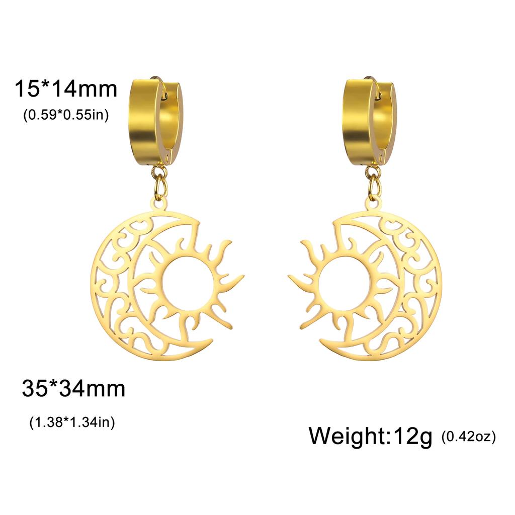 Crescent Moon Sun Pendant Drop Earrings for Women Stainless Steel Gold Earrings Bohemian Jewelry Birthday Gift