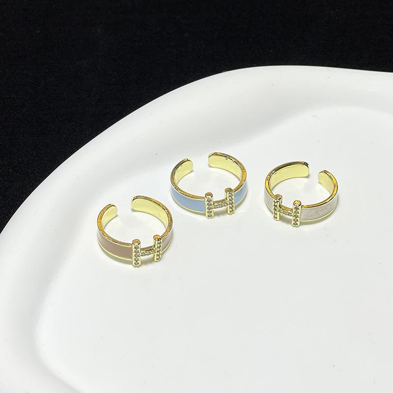 Enamel Dripping Oil Zircon Letter H Opening Ring Niche Design Light Luxury High Sense Fashion Personalized Jewelry