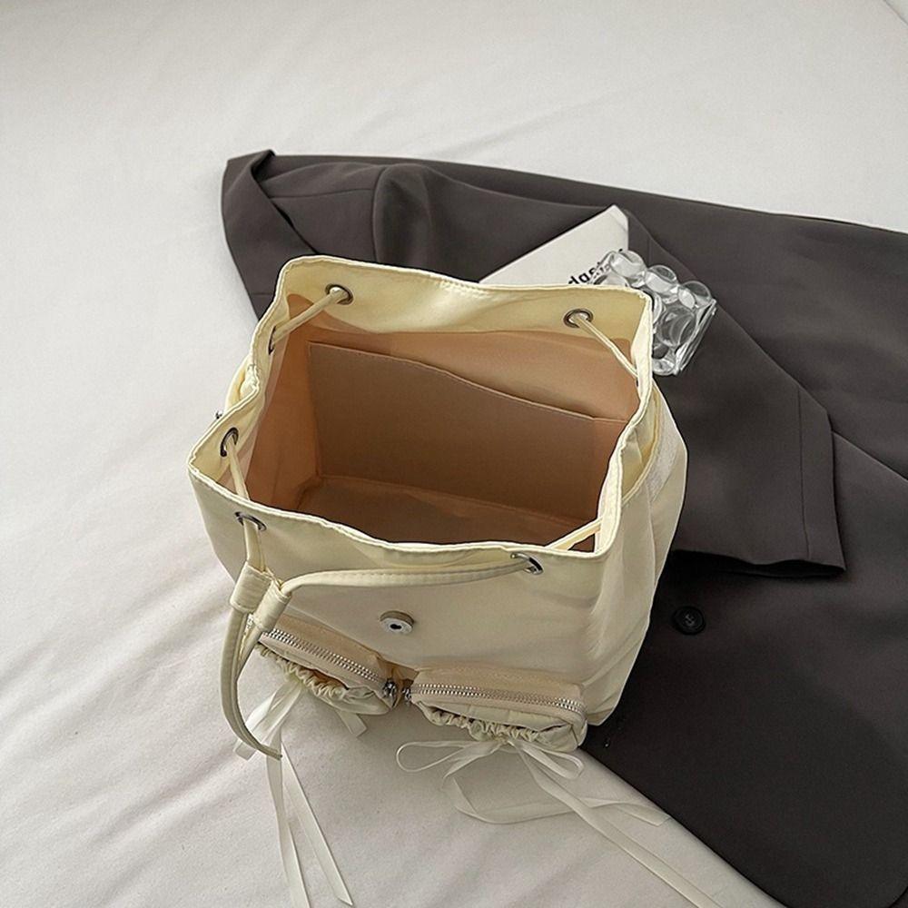 Korean Style Nylon Bag Bowknot Bow Shoulder Bag Casual Drawstring Backpack  Office Worker