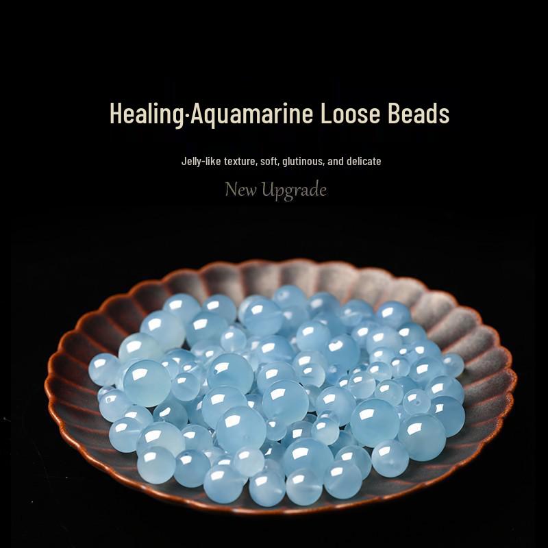 Natural Imitation Aquamarine Loose Round Beads for DIY Ice-Type Aquamarine Bracelets Aquamarine Ice Type 6mm 1 piece