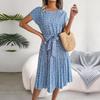 Abito Maxi da Donna con Stampa Floreale Manica Corta Pieghettato Vita Alta Linea ad A Casual Boho Chic Taglie Forti dalla S alla XL