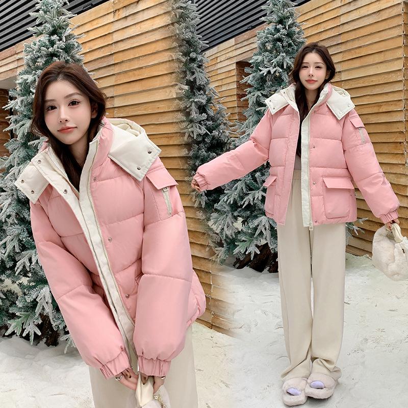 

Korean-Style Women s Short Hooded Down Jacket 2025 - Fashionable, Loose, Warm, Thickened Cotton Coat 2XL (130-145 jin)