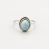 Bague en Larimar en Argent Sterling 925 | Bague Minimaliste avec Pierre Précieuse Bleue Ovale | Bijou Statement Bohème Fait Main pour Femmes