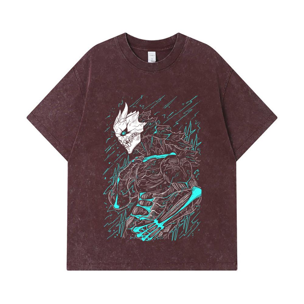 275 GSM Washed T-shirts 100% Cotton Kaiju No 8 V8 Kafka Print Unisex Heavy Cotton T Shirt