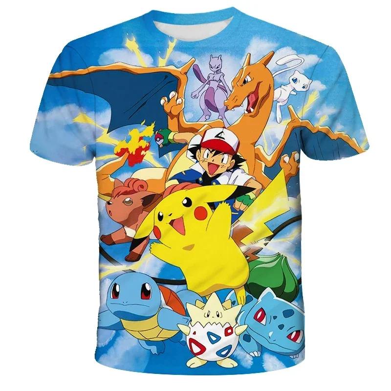 2026 New Anime Pikachu Children 3D Fashion Casual T-shirt Pokemon Boys Girls Kids Cosplay Yellow Clothing T-shirt Short Sleeve