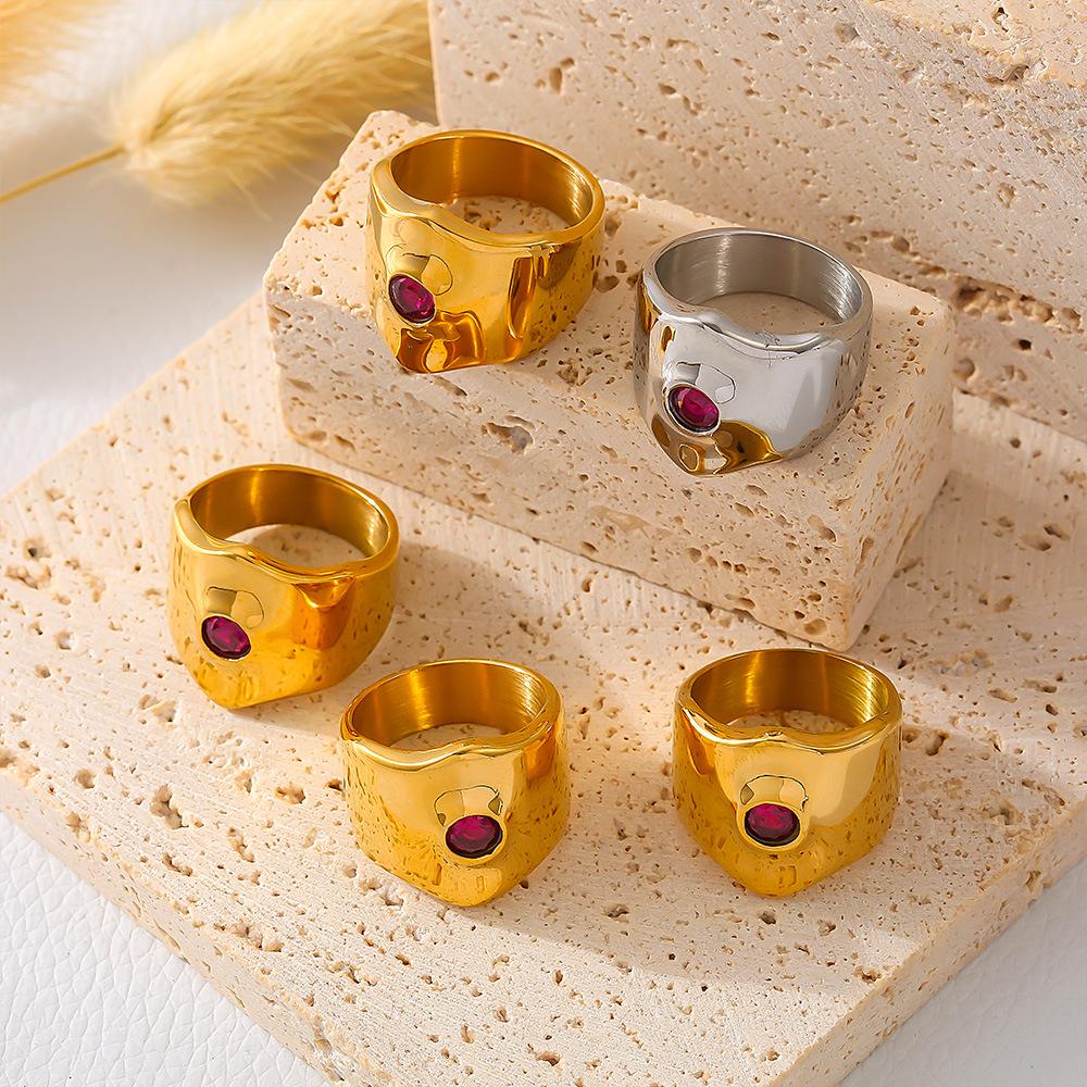 Elegantní evropský a americký šik zirkonový prsten - Široký pásek, Leštěný, Exagerovaný design, Nerezová ocel, Neblednoucí 18k pozlacení.