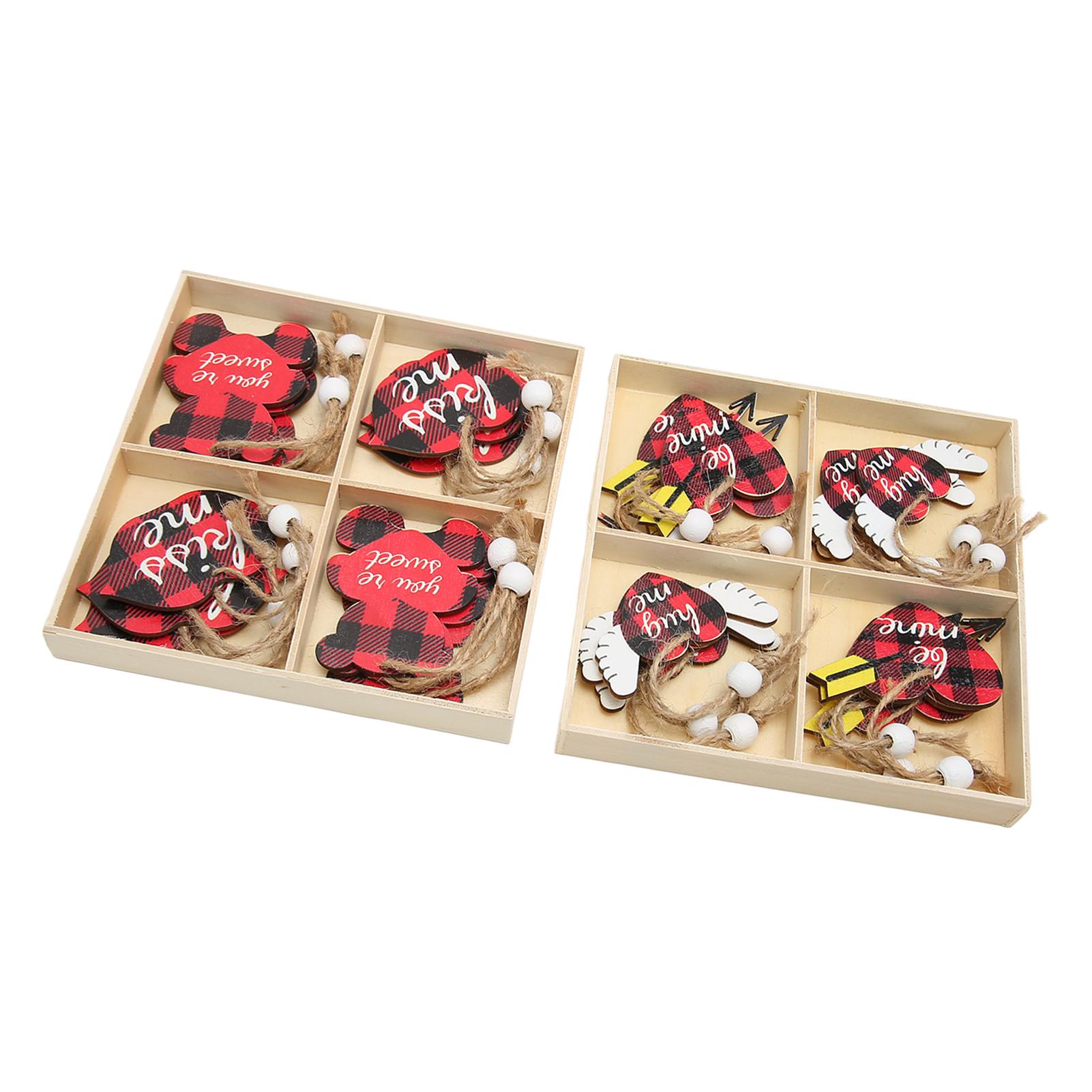 

24 Pcs Wooden Ornament Love Heart Bear Lip Shape Wooden Hanging Pendant Cute Love Sign Tree Pendant Decoration