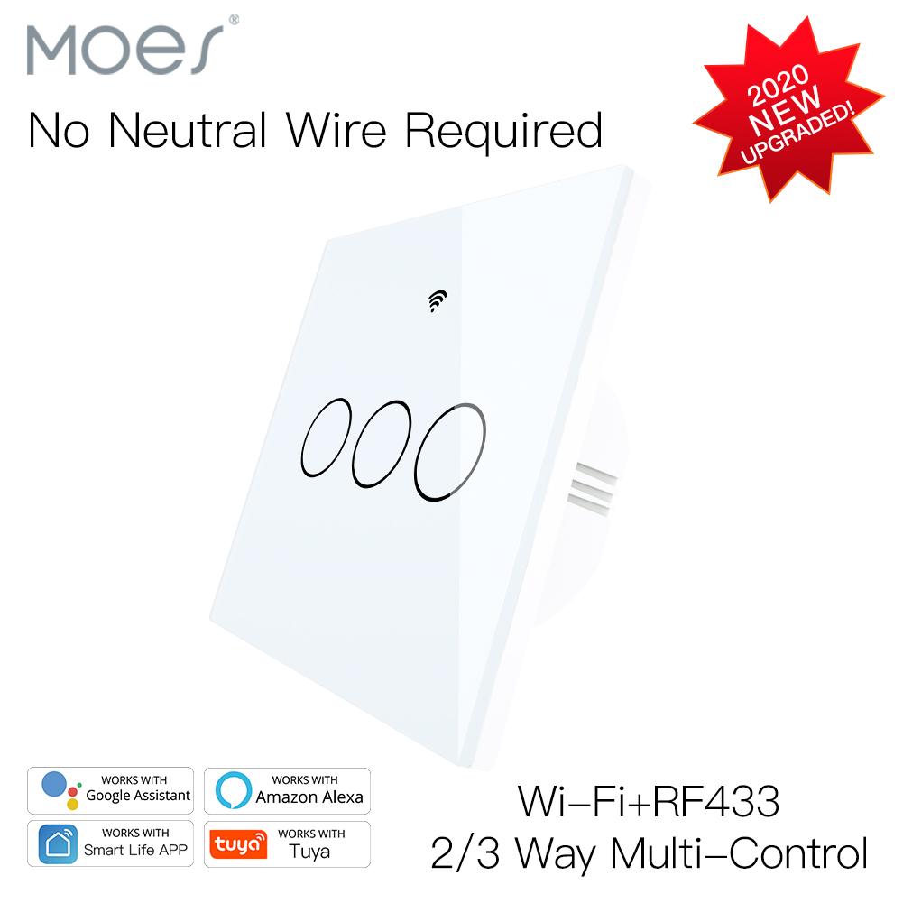 Moes WiFi RF433 Wall Touch Switch No Neutral Wire Needed Wireless Smart Life/Tuya App Relay Status