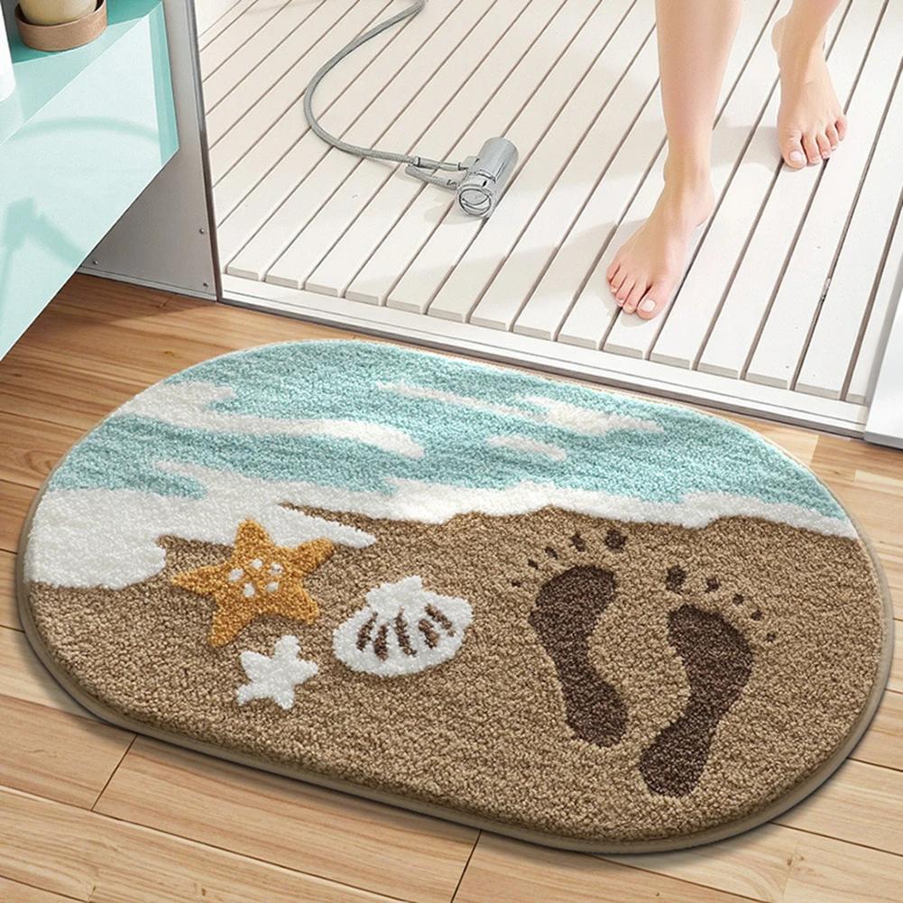 Ultra-Plush Beach Print Floor Mat Bath Mat: Non-Slip, Absorbent & Machine Washable Floor Mat, Anti-slip Bath Mat, Soft Door Mat