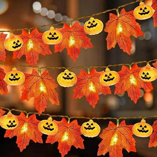 Maple Leaf Pumpkin LED String Lights for Halloween & Thanksgiving Decoration