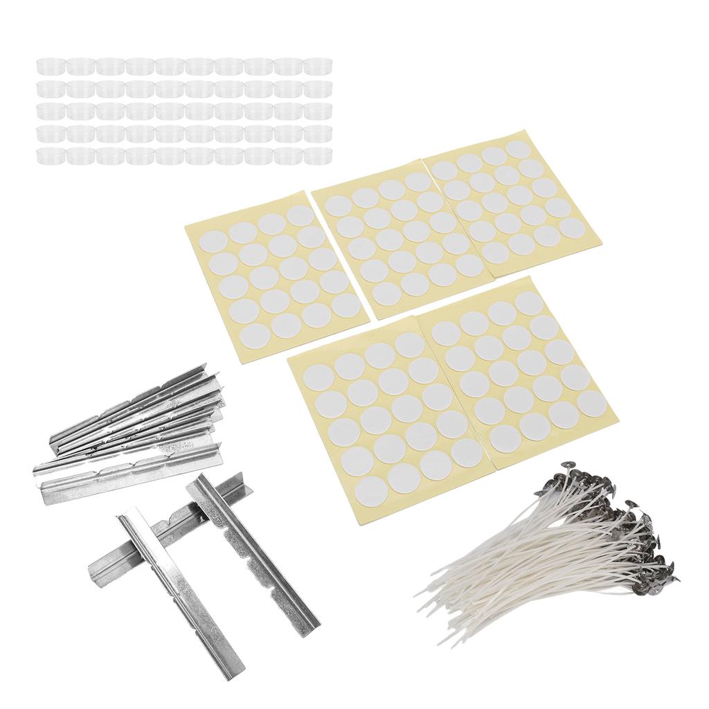 260pcs 15cm Candle Wicks 100Pcs Double Sided Tape Stickers 50Pcs Candle Shells 10Pcs Stainless Steel Wicks Holders