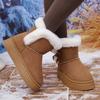 Women Boots Fashionable Bow Round Toe Elegant Snow Boots Winter Flat Wear-resistant Soft Students Plus Velvet Warm Women Shoes