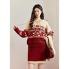 Mishiu New Year Festive Red Knitted Two-Piece Sweater Set