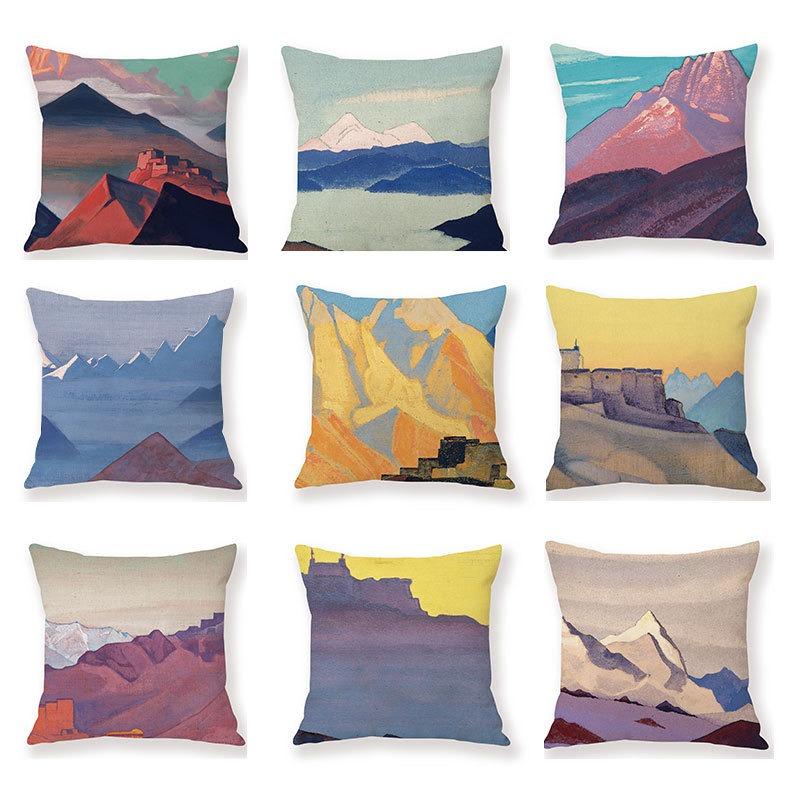 Office Sofa Car Cushion Cover Luxury Home Decoration Pillow Cover Snow Mountain Sunset Colorful Sky Pattern