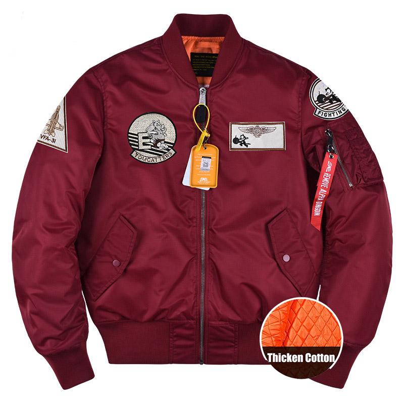 Flight  Jacket Men's Thicken Cotton Coat Bomber Jackets Embroidered Stamp Baseball Outerwear Male