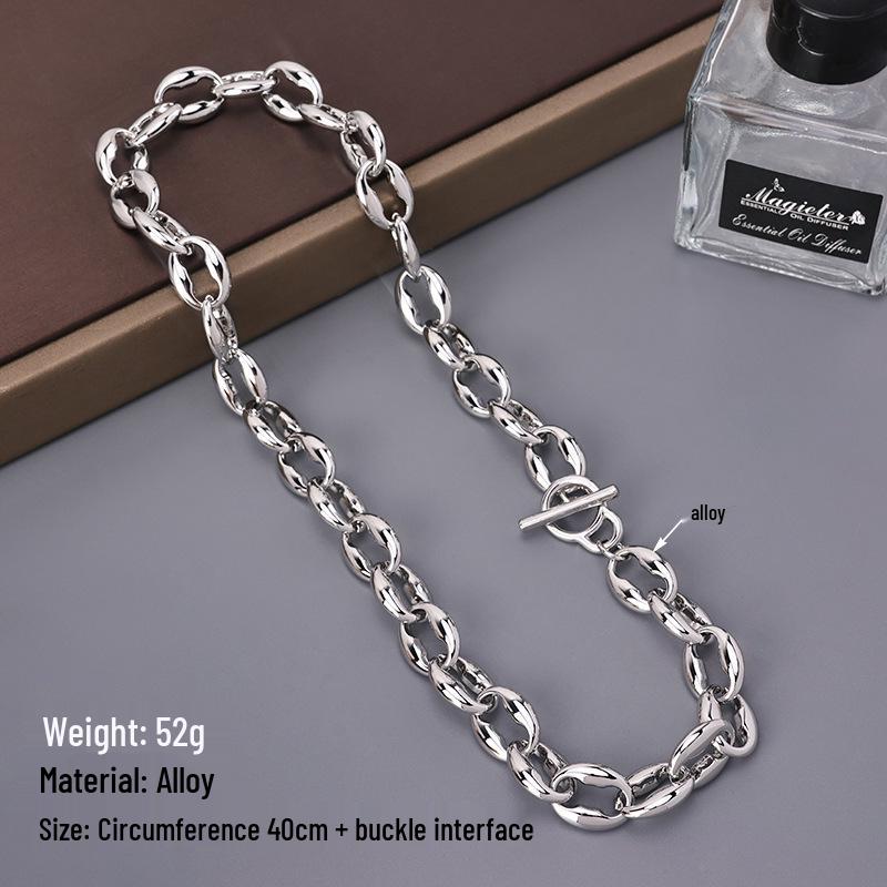 Chunky European-American Style Chain Necklace: Versatile Clavicle Choker with OT Buckle