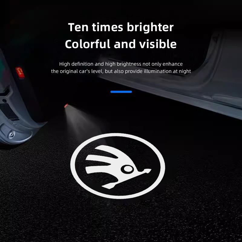 Car Sticker 2025 New 2Pcs Car Door Welcome Light LED HD Projector Lamp Decoration For Skoda Octavia Kodiaq Enyaq iV Kamiq Scala