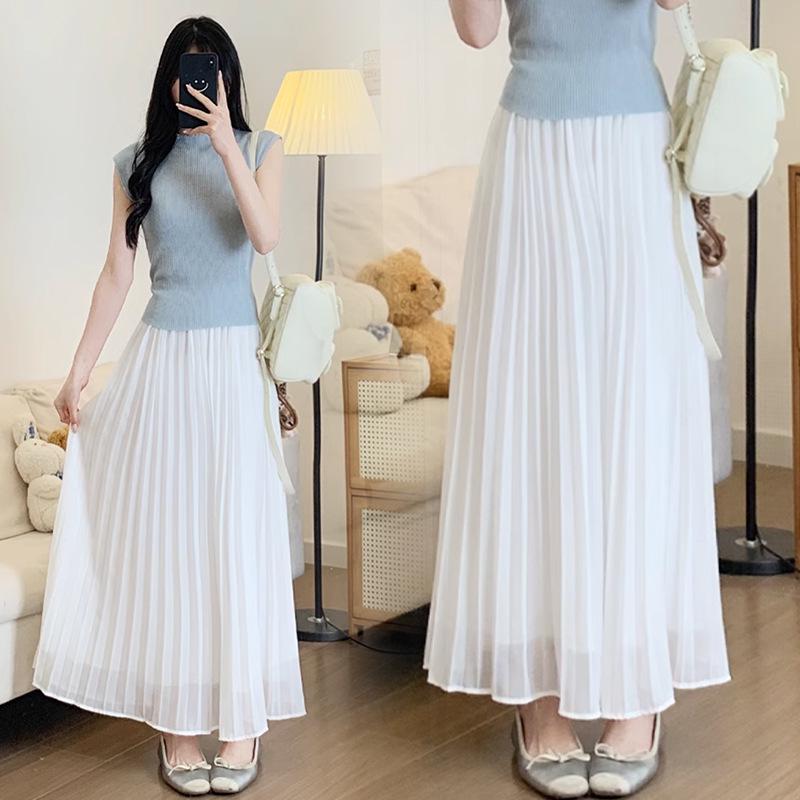 Women s Maternity Pleated Umbrella Skirt - Casual Summer A-Line Mid-Length Skirt M