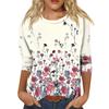 Women Casual Floral Print Three Quarter Sleeve Round Neck Top Lightweight Soft Fabric Relaxed Fit Blouse for Everyday Wear