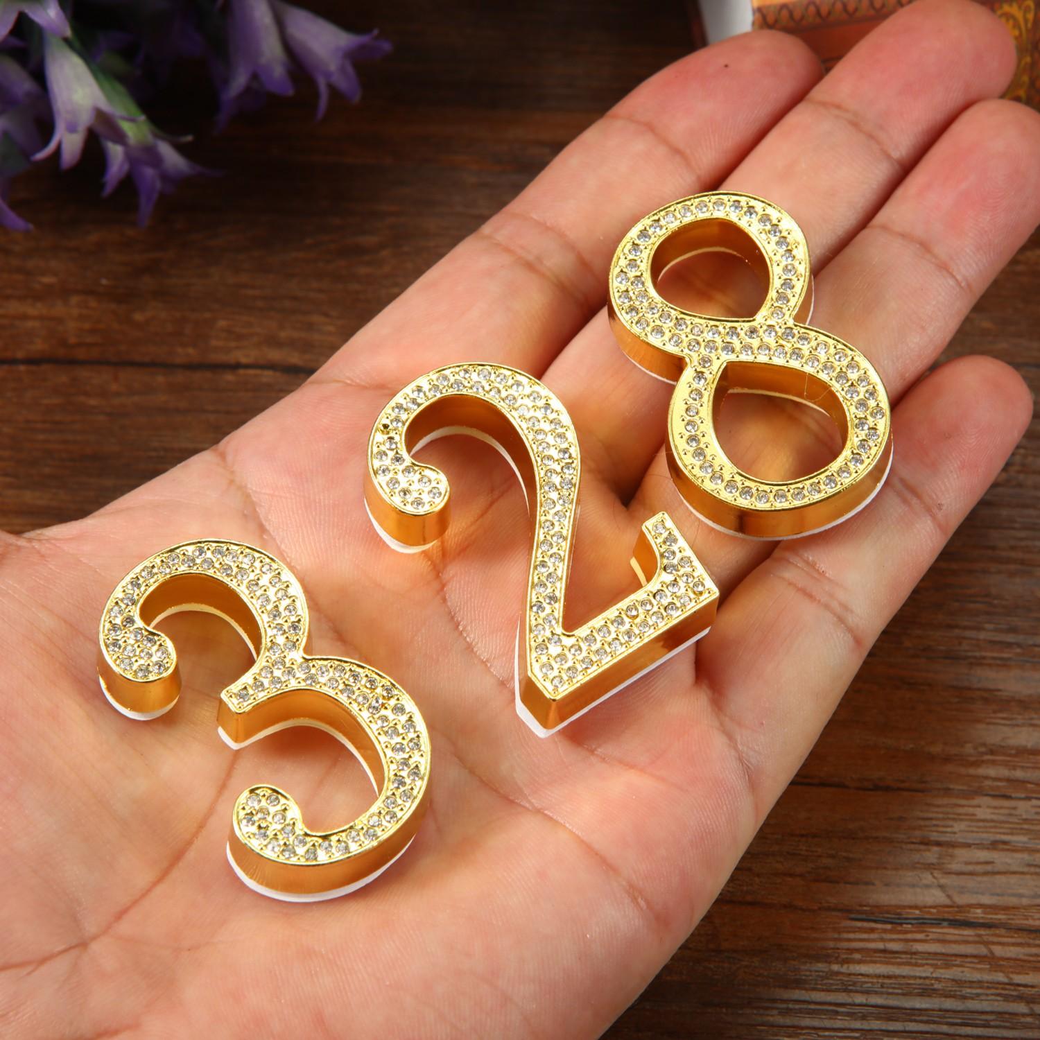 

1PCS Metal House Number with Imitation Diamond Self-Adhesive Door Numbers for Apartment Hotel Home Mail Box Label Outddoor #0-9 1 золотой