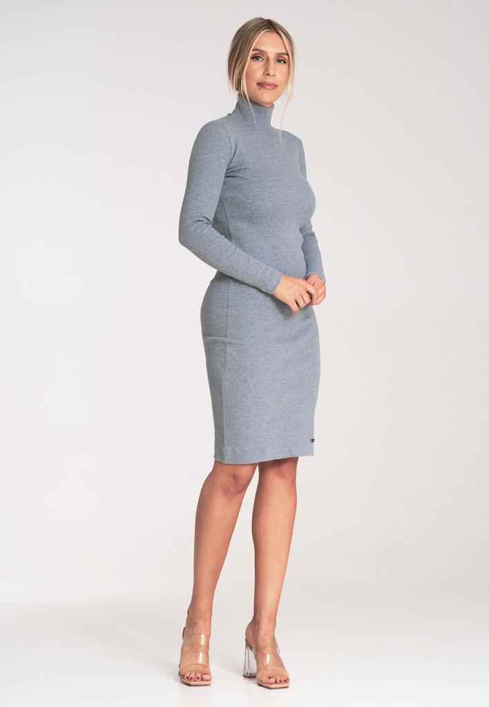 Elegancka Sukienka Bawełniana - Sukienka Z Golfem - M1042 Szara Rozmiar Xl