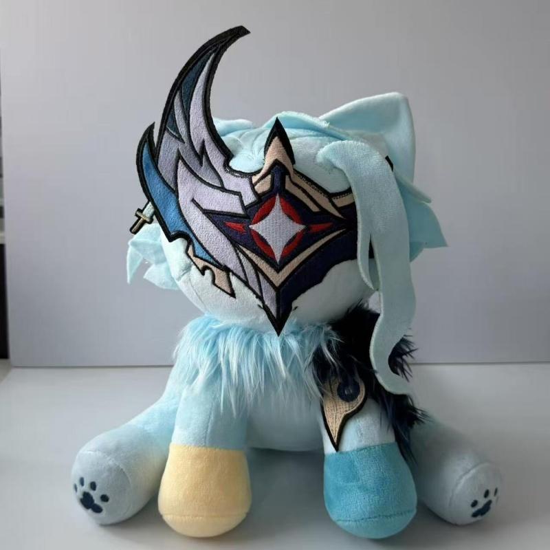 Genshin Impact Il Dottore Chibi Kätzchen Plüsch Kuscheltier Niedliche Puppe Zweifarbig Blauverlauf Fell Schichtweise Langes Seitenhaarbüschel Flauschig