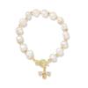 Elegant Imitation Pearls Bracelet for Women Crystal Honeybee Pendant Handchain Adjustable Wristchain Accessory