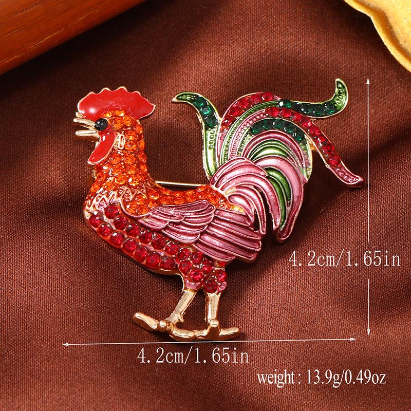 Exquisite Retro Diamond Enamel Rooster Brooch - Year of the Rooster Animal Jewelry Accessory