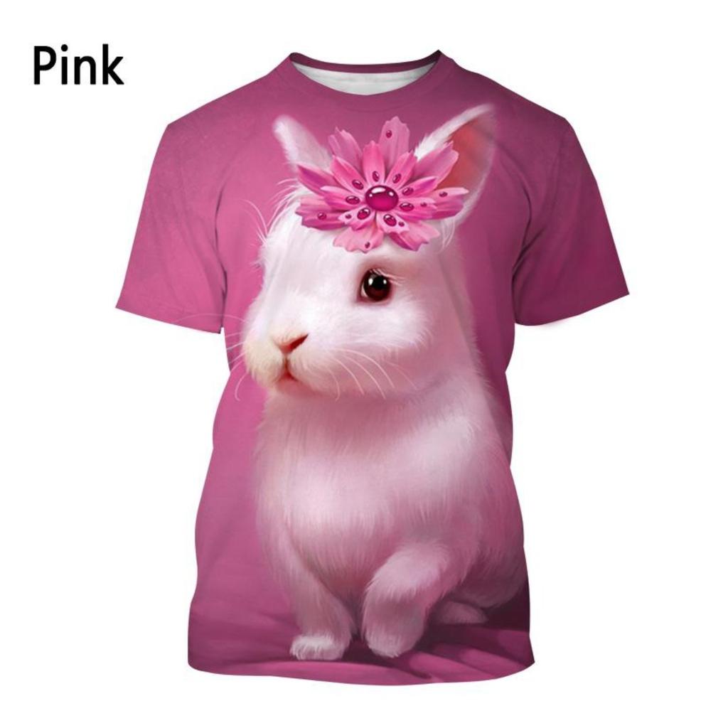 Cute Beautiful Rabbit 3D Printed T-shirt for Girls, Summer Casual Stylish Short Sleeve Round Neck Top