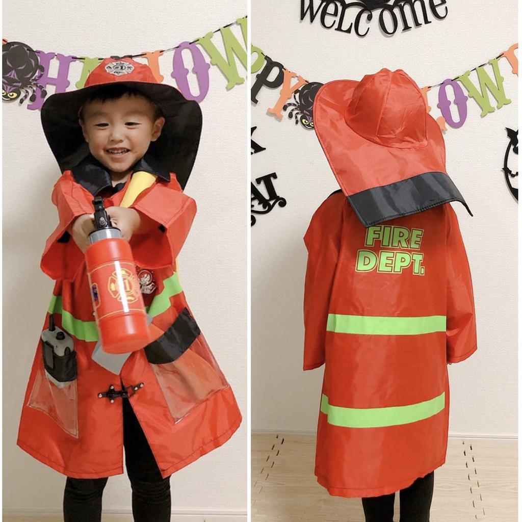 Firefighter Cosplay Halloween Set Coat Hat Fire Extinguisher Ax Walkie Talkie Hose Costume Event Boys [Children Cosplay] (ADOSSY) Children's 6-piece