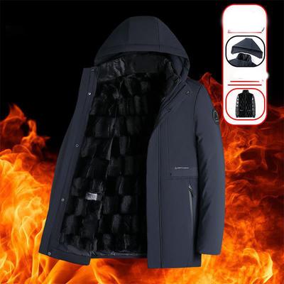 Autumn and Winter Plus Size Men's Plush Thick Loose Mid To Long Hooded Casual Zipper Jacket Warm and Casual Windproof Business Jacket