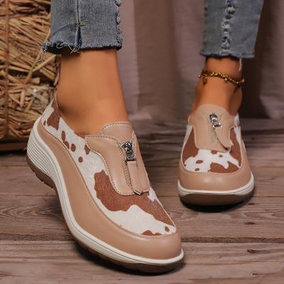 Zapatos casuales de moda ligeros de punta redonda y suela gruesa para caminar, cómodas zapatillas para correr con cremallera para primavera/verano para mujer