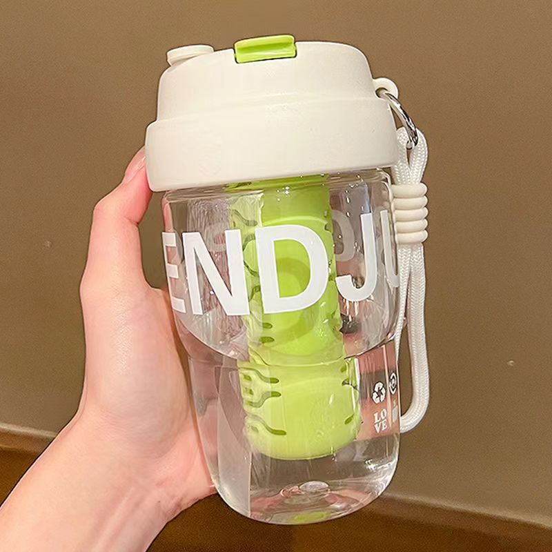 

Straw Cup Portable With Rope Design Tea Separation Flower Tea Cup Household Food Grade Material Double Drink Plastic Cup