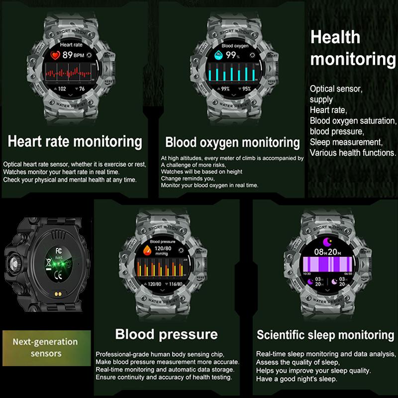 New Military Sports Smart Watch Men 100+ Sports Outdoor Fitness Compass Heart rate BT Call Waterproof Smartwatch For iOS Android