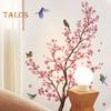 2 foi/set autocolant de perete cu flori, copac, flori roz, pasăre, impermeabil, PVC, detașabil, sufragerie, dormitor, decorare modernă de perete