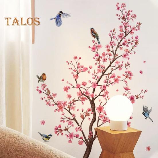 2 foi/set autocolant de perete cu flori, copac, flori roz, pasăre, impermeabil, PVC, detașabil, sufragerie, dormitor, decorare modernă de perete
