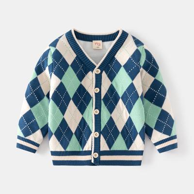 Boys' Plaid Jacquard Cardigan Sweater Spring Children's Knit Coat